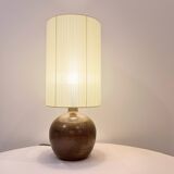 Large lamp signed JB in vintage beige stoneware 1970s ribbon lampshade 70s bohemian chic