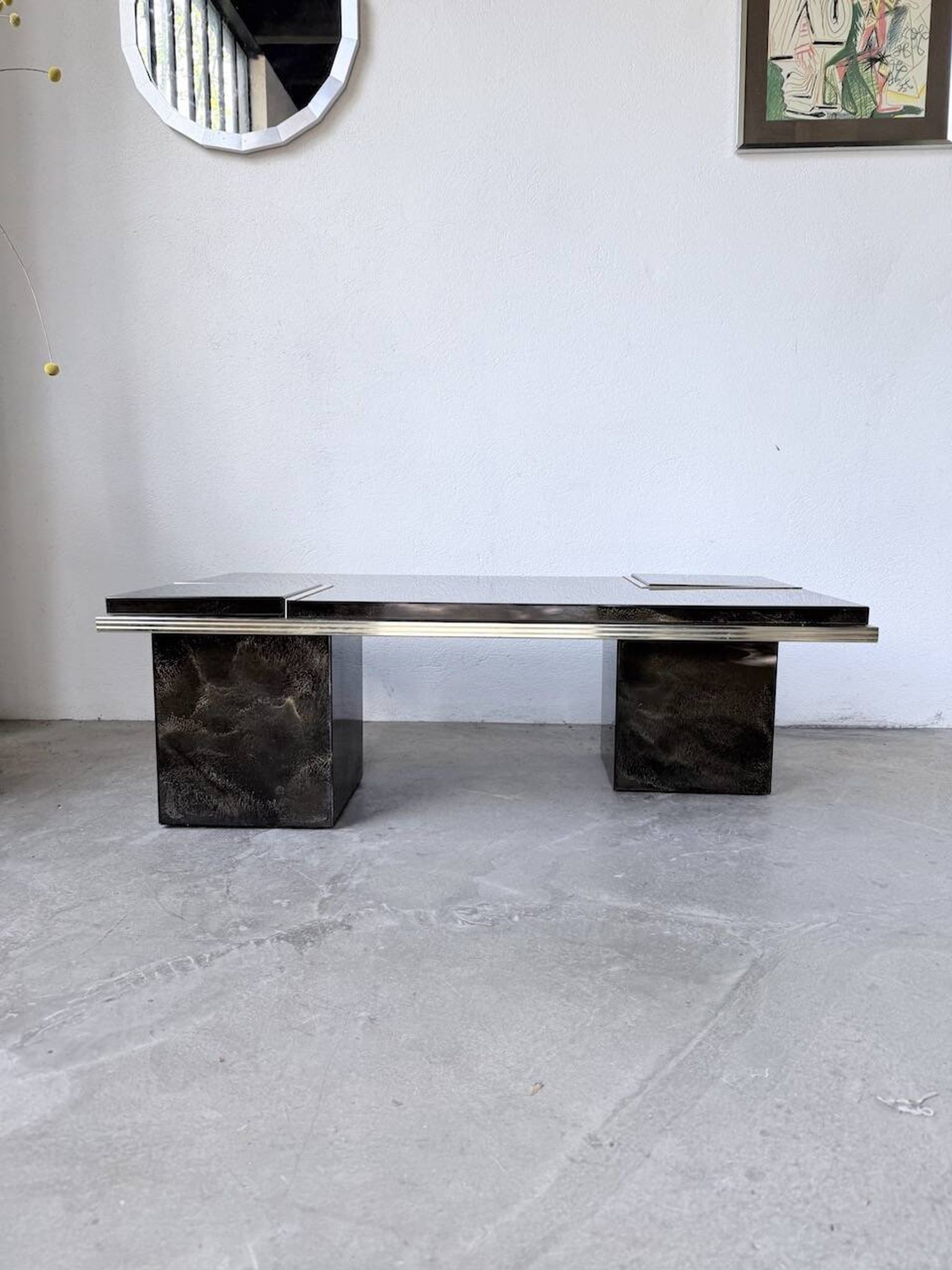 "Rizzo" lacquered and brass coffee-bar table from the 1970s.
