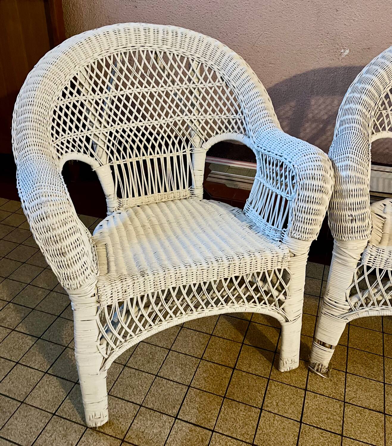 Salon de jardin en osier et rotin blanc