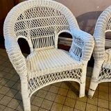 Salon de jardin en osier et rotin blanc