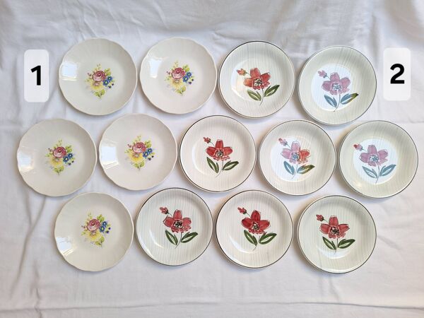 Assiettes creuses / assiettes à salades à fleurs Sarreguemines