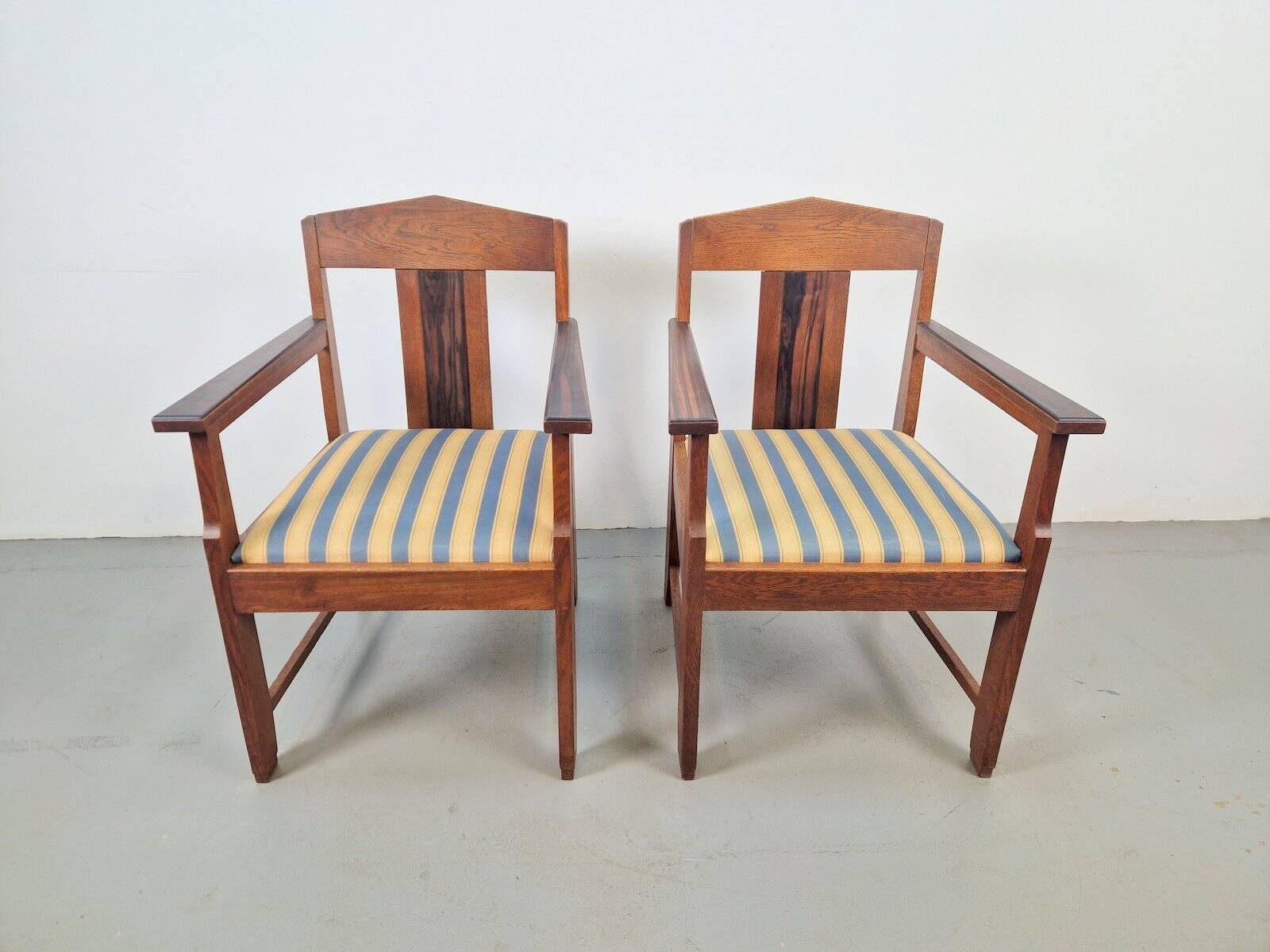 Art Deco Haagse School Armchairs in Oak and Ebony, 1920s, Set of 2