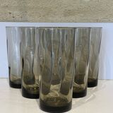 6 grands verres à orangeade années 70 en verre fumé brun