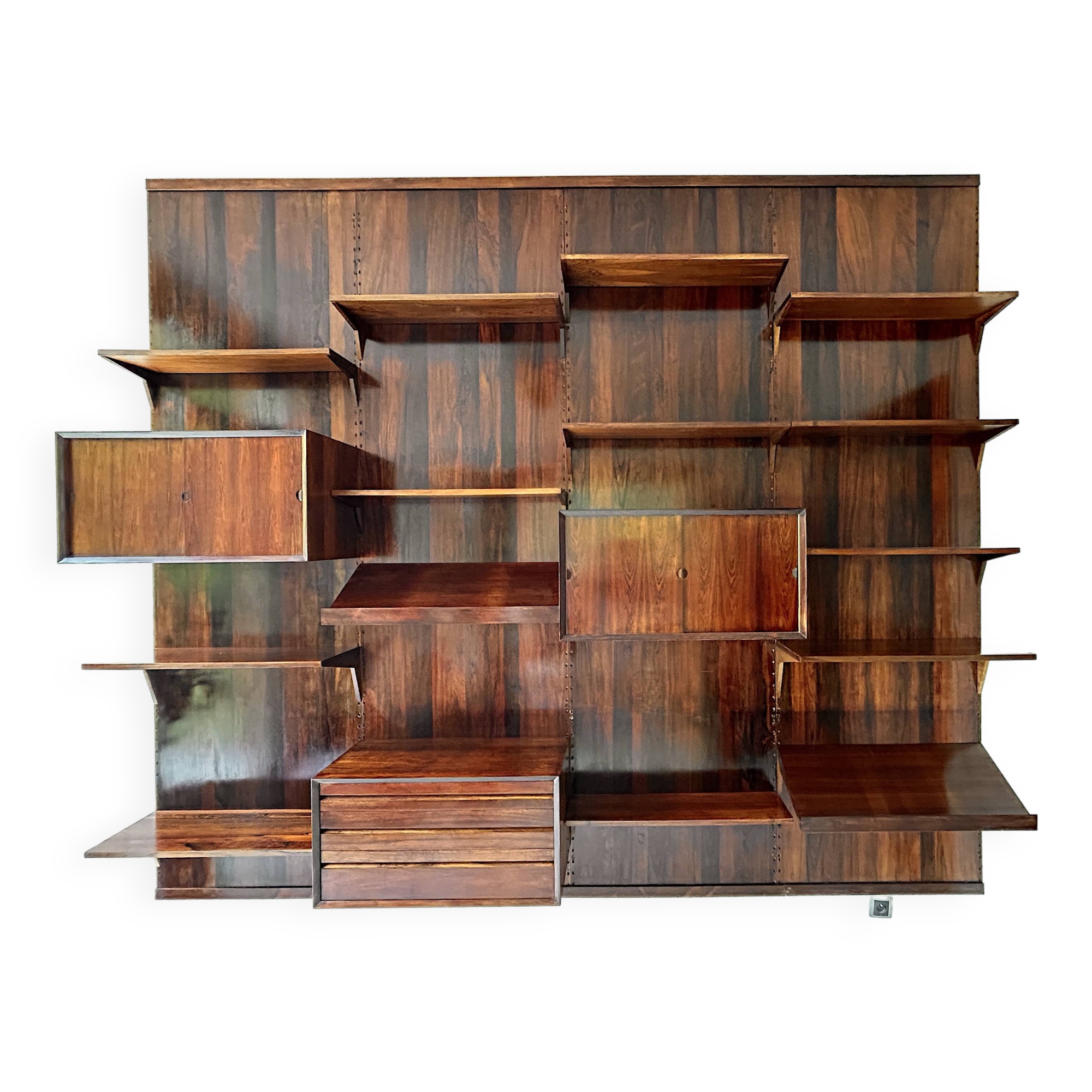 Scandinavian modular wall shelf in rosewood, Poul Cadovius, 1960s