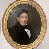 Oil on canvas Pair of portraits in gilded oval frames, 19th century