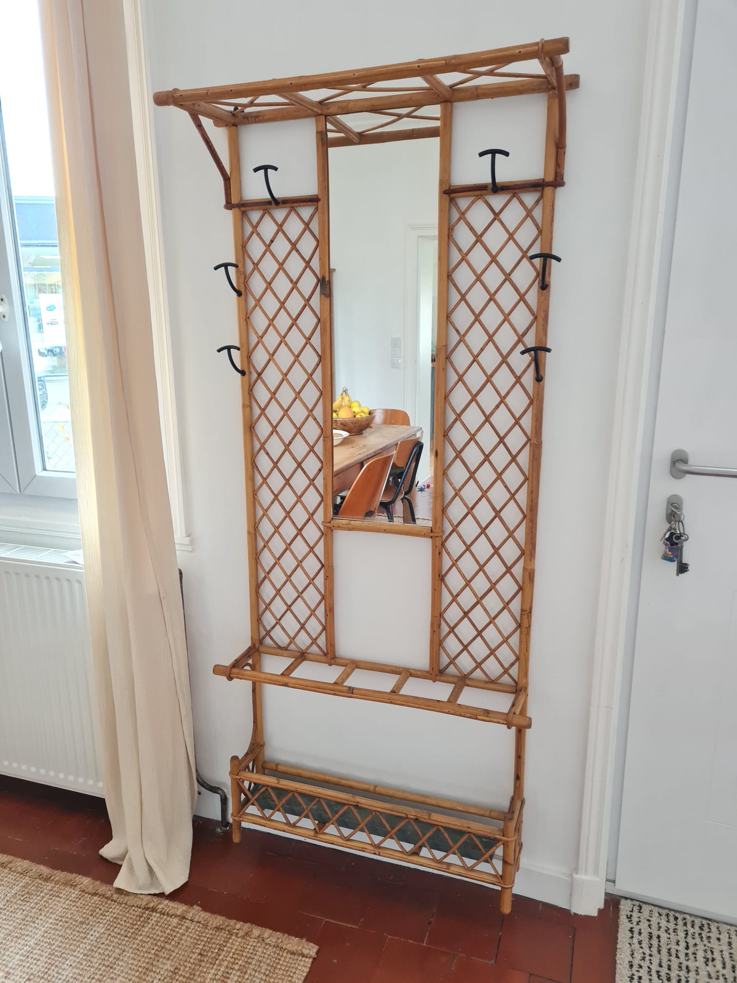 Rattan wall coat rack year 50s