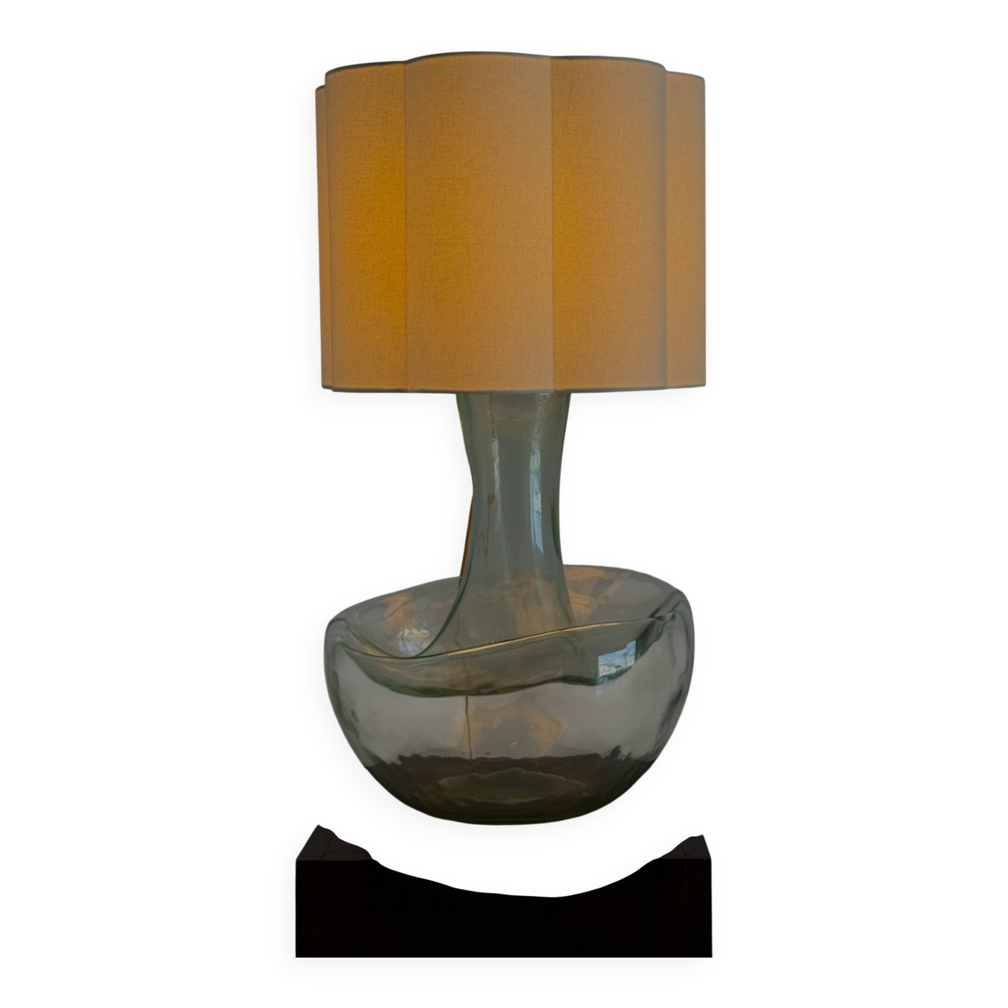 Large vintage table lamp with sculptural glass base