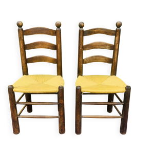paire de chaises bois - paille