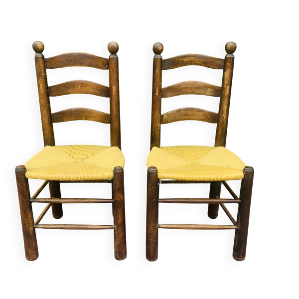 Paire de chaises bois et paille
