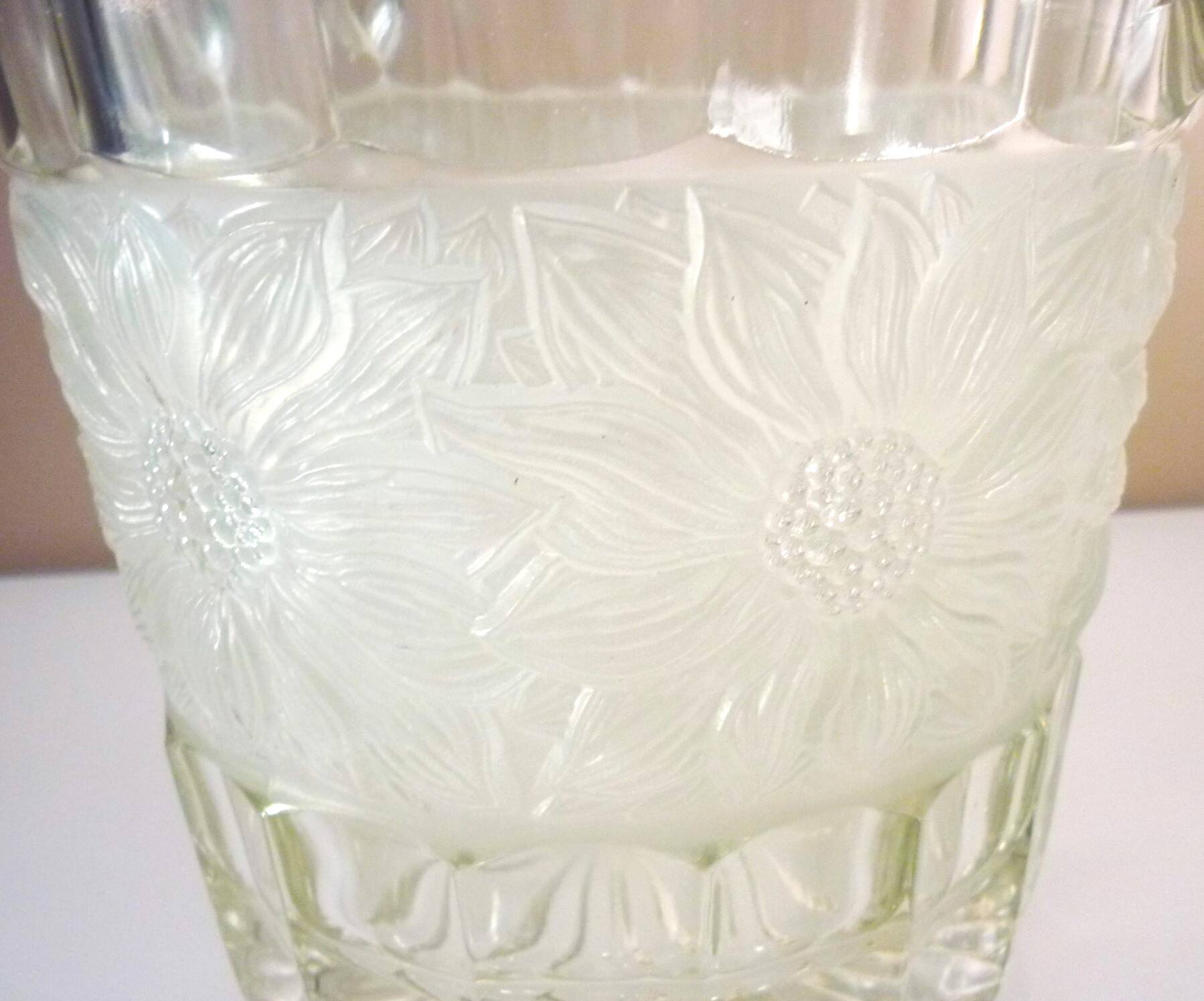 Champagne bucket, Art Deco style and period, thick, molded, frosted crystal