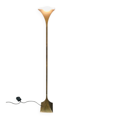 Postmodern Design Brass Fluted Torchiere Floor Lamp by Relco, Italy, 1980s