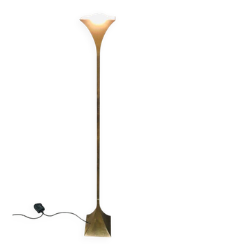Postmodern Design Brass Fluted Torchiere Floor Lamp by Relco, Italy, 1980s