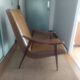 Vintage Boomerang armchair 1950 brown imitation leather