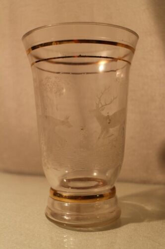 Glass vase with deer engraved decoration early 20th century