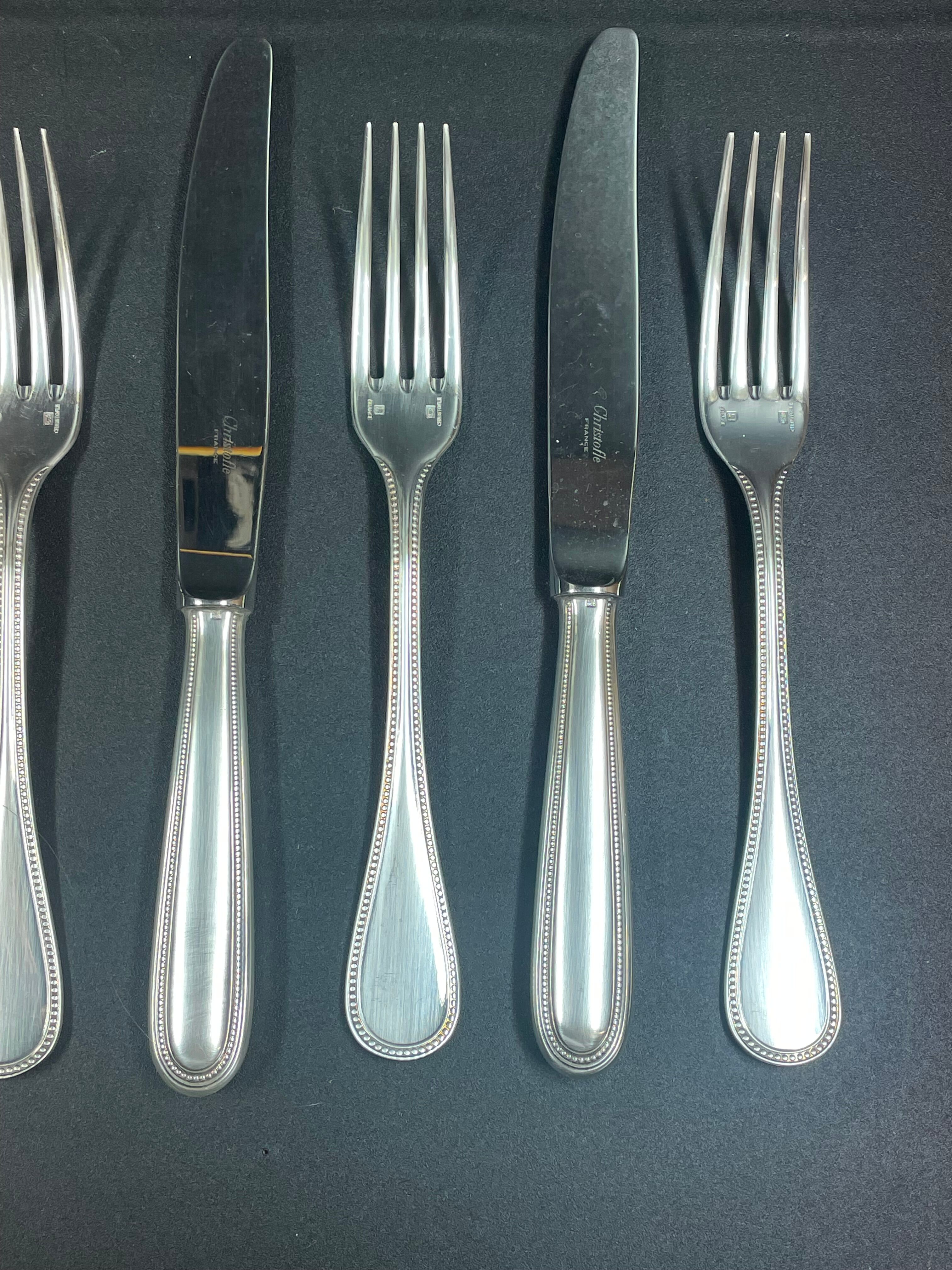 Set of 6 knives & 6 forks Christofle model silver metal beads
