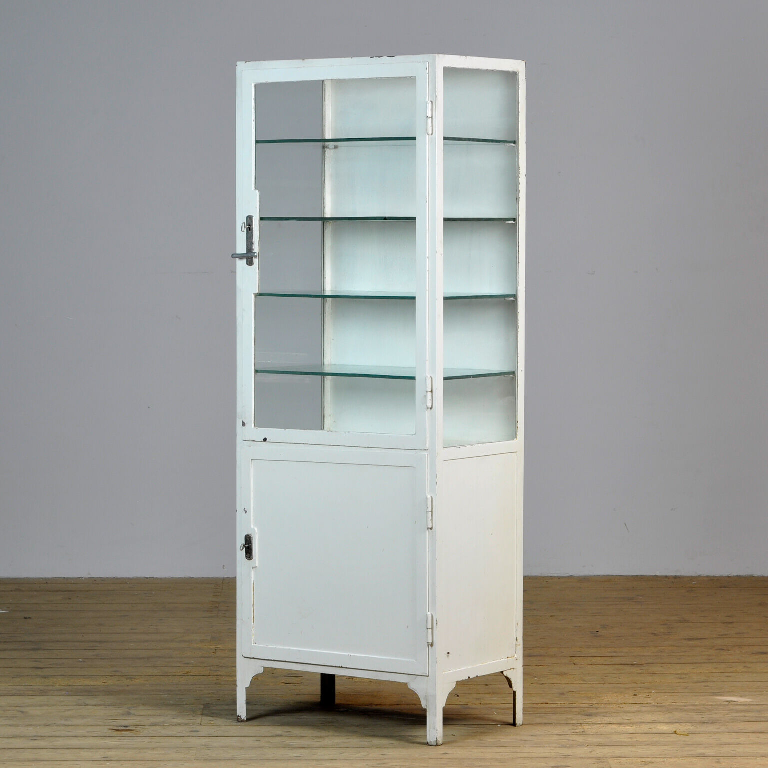 Medical Iron And Glass Cabinet, 1940s