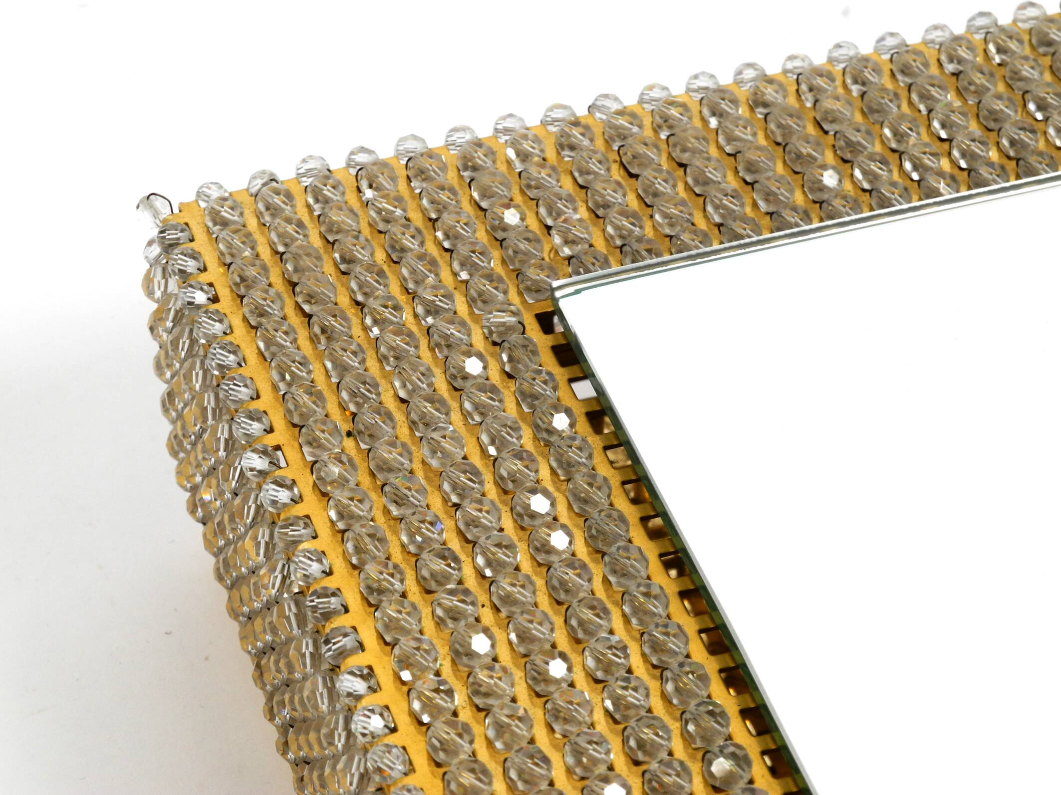 1960s brass wall backlit mirror, frame with glass beads by Palwa