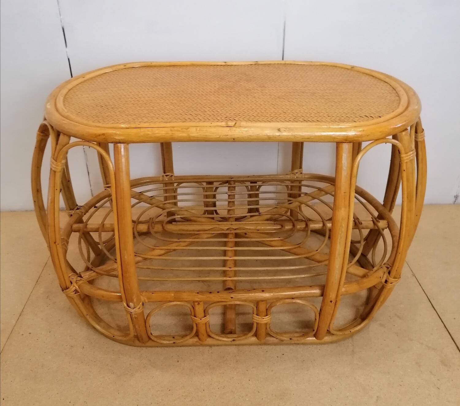 Vintage rattan and wicker coffee table