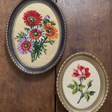 2 oval frames vintage floral embroidery