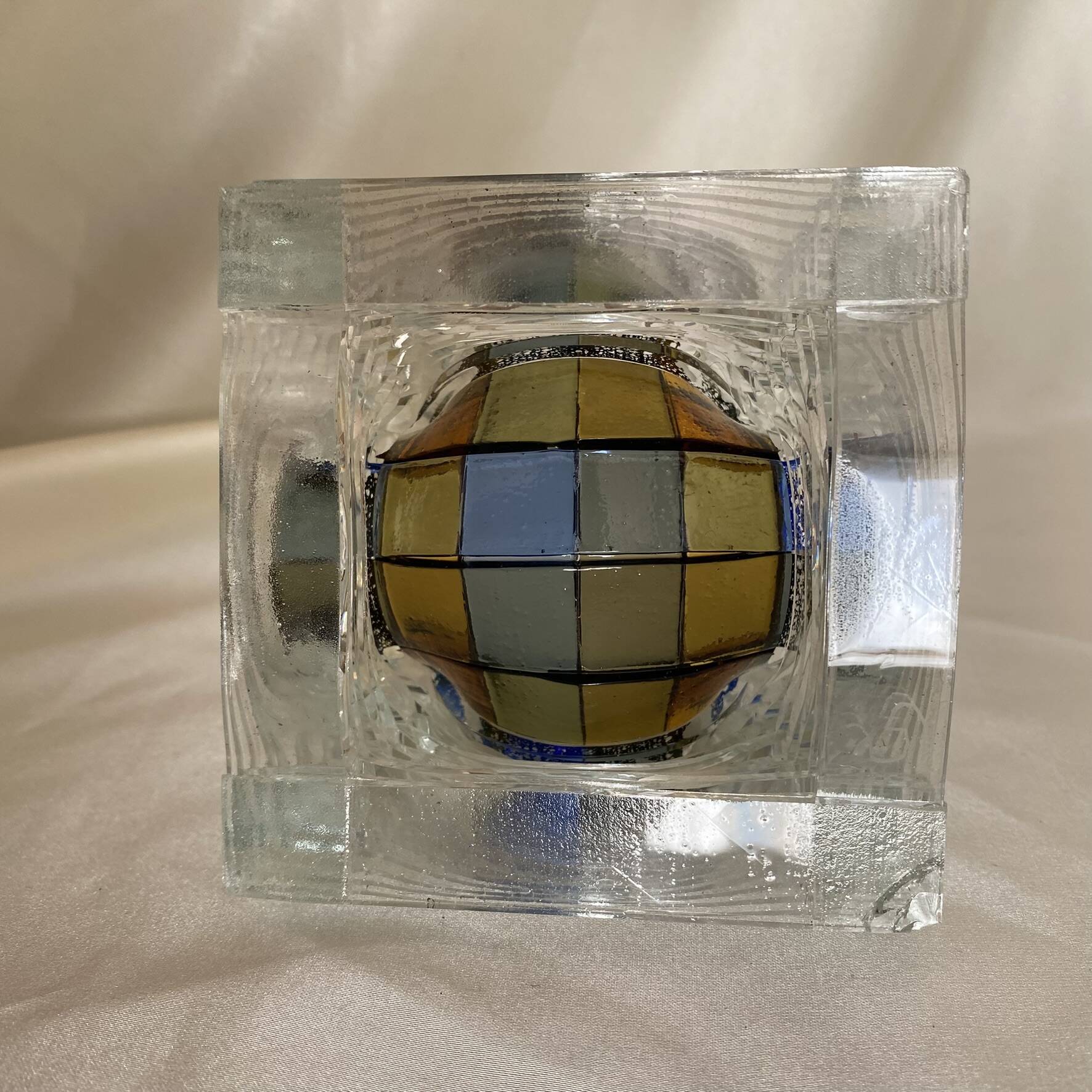 Checkerboard glass ashtray from the 1980s