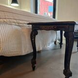 Antique black lacquered coffee table with caning – painted decoration – late 19th century