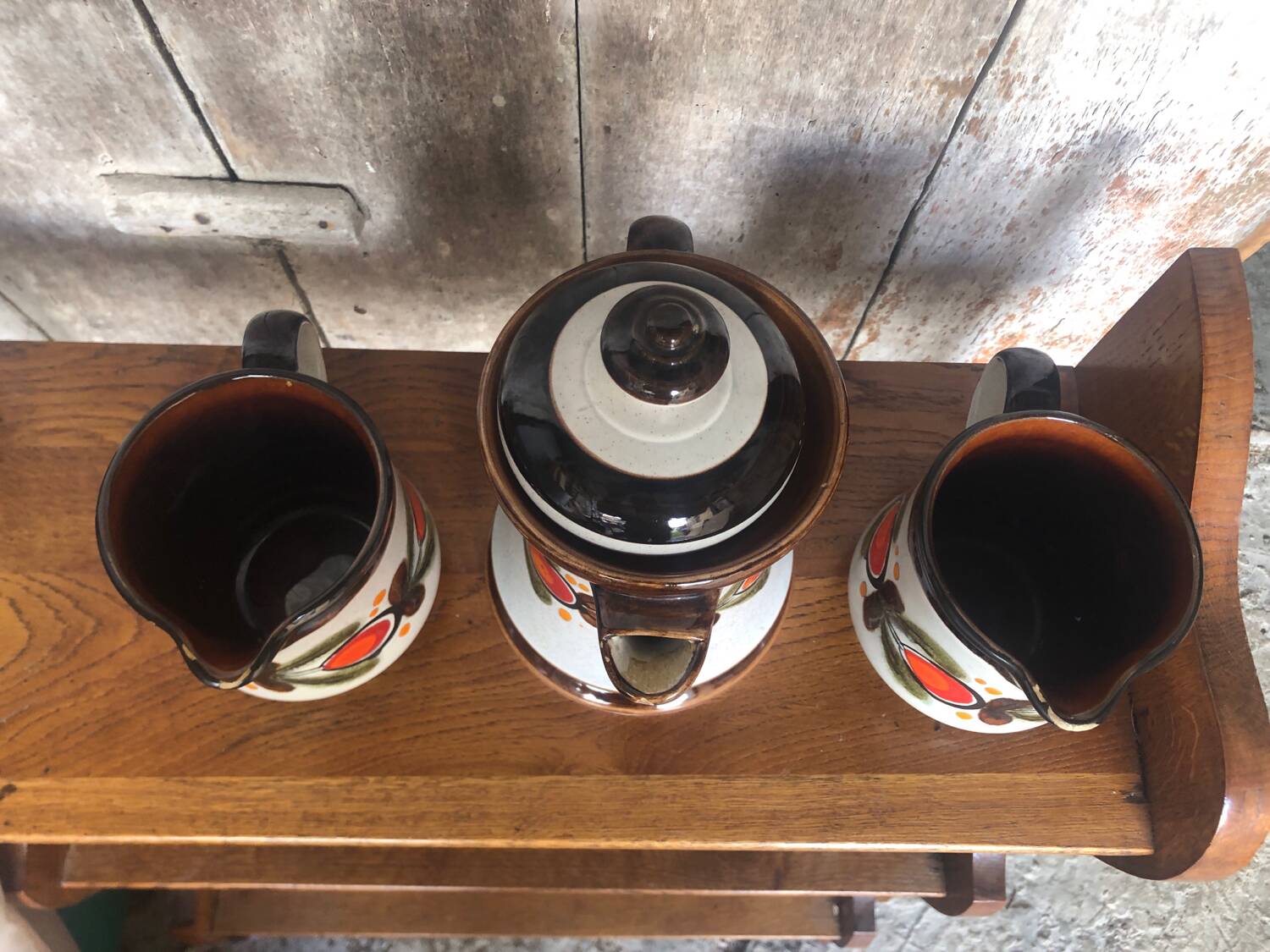 Old Teapot + 2 Pitchers Schramberg BERNAU Ceramic Flower Decor