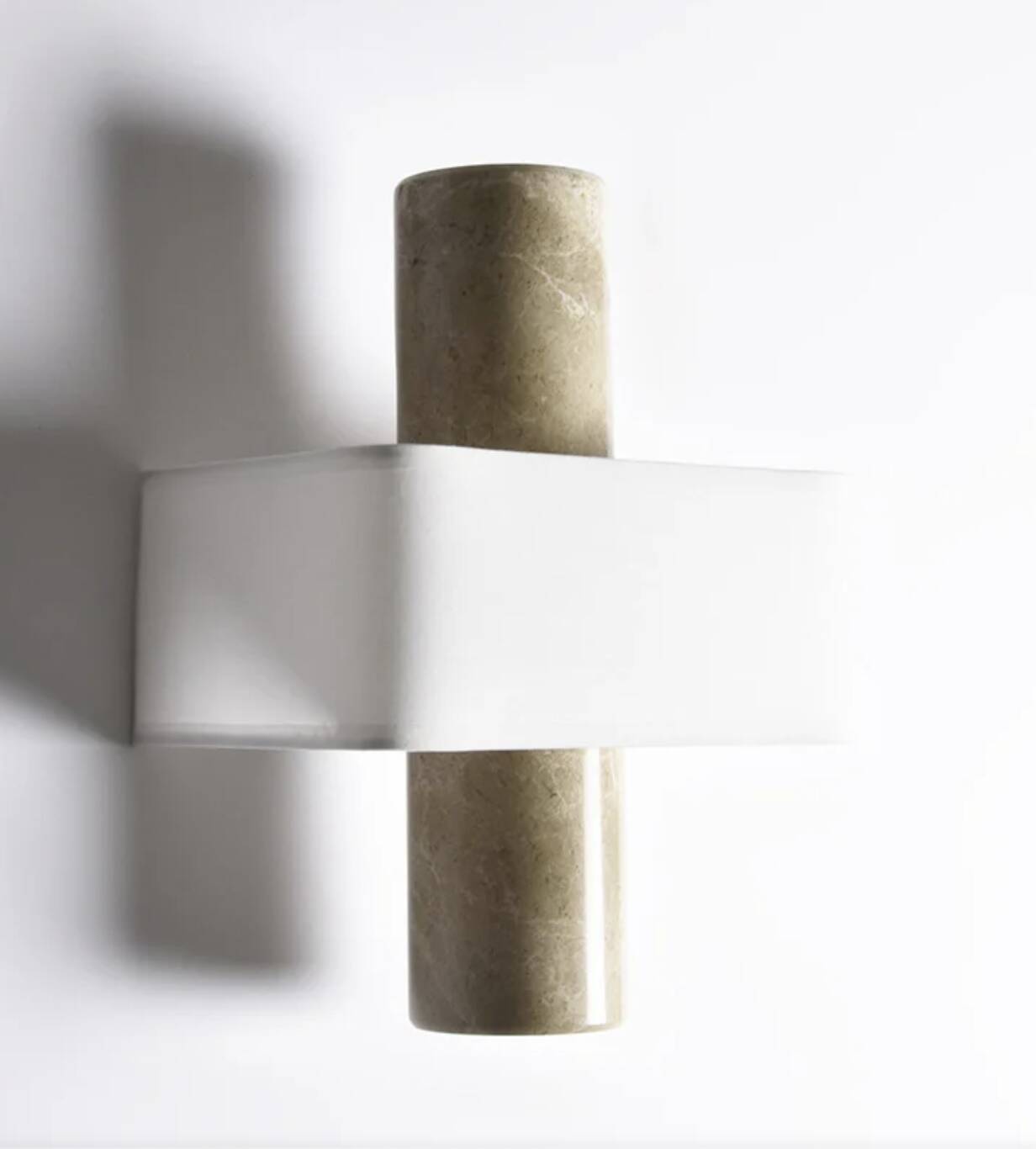 Pair of marble wall lights with fabric shades