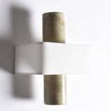 Pair of marble wall lights with fabric shades