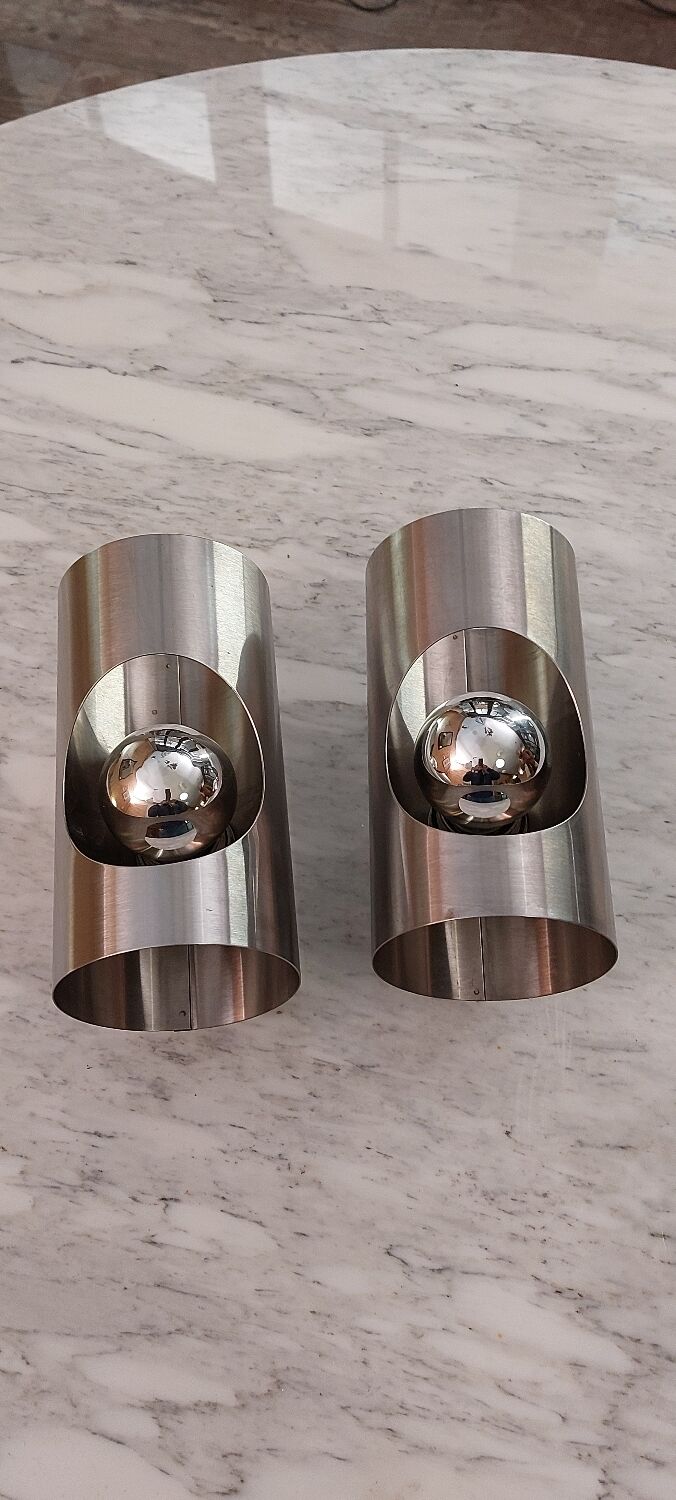 Paire d'appliques en inox brossé