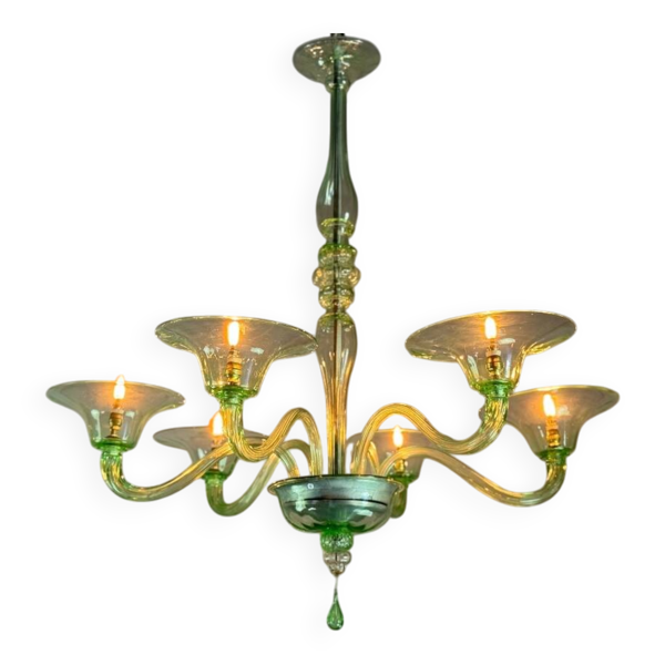 Lustre vénitien en verre de Murano vert, circa 1940 — Beyit