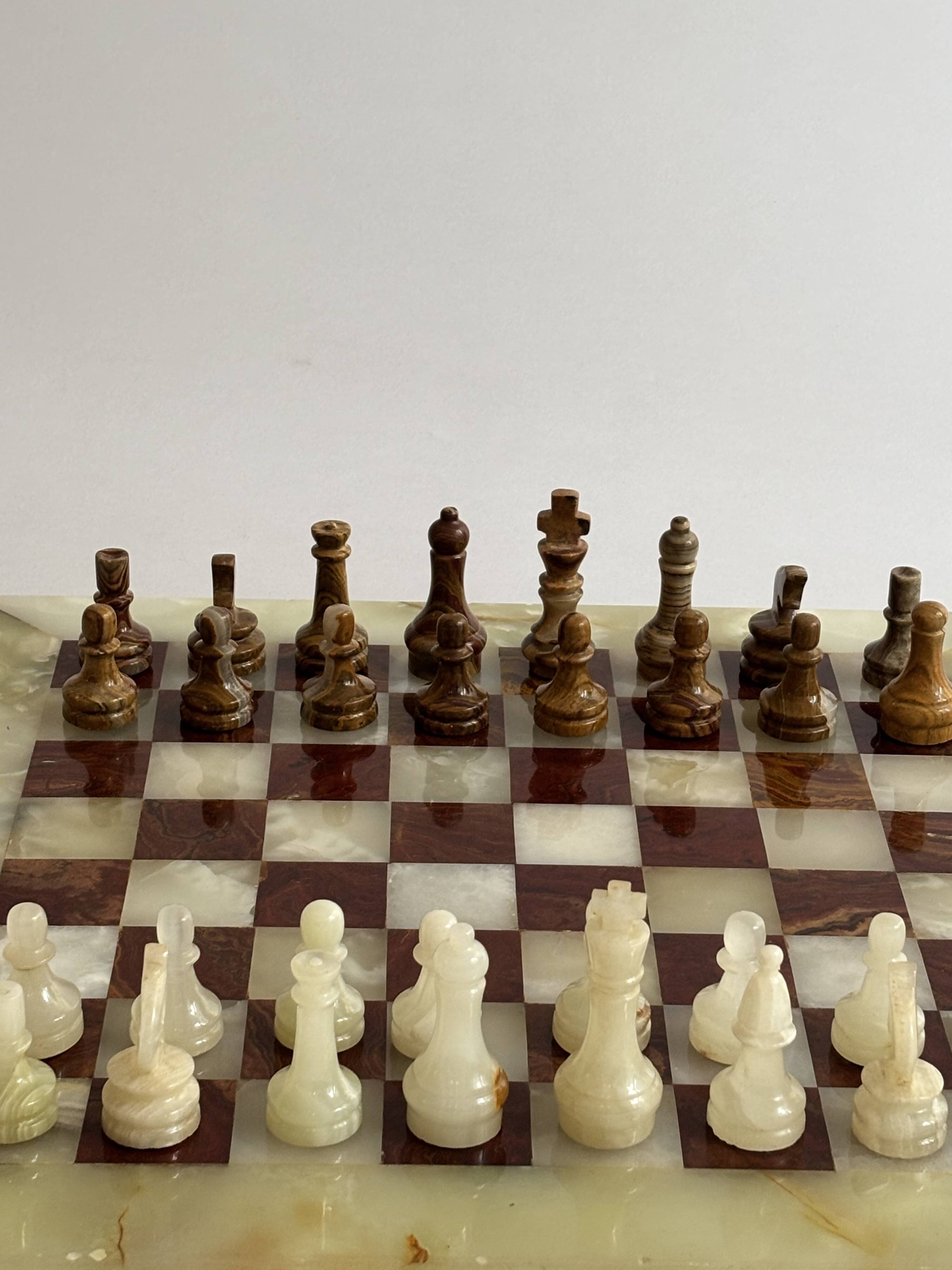 Vintage large marble and onyx chessboard game.