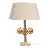 Brass table lamp with amber glass ornaments ca 1970