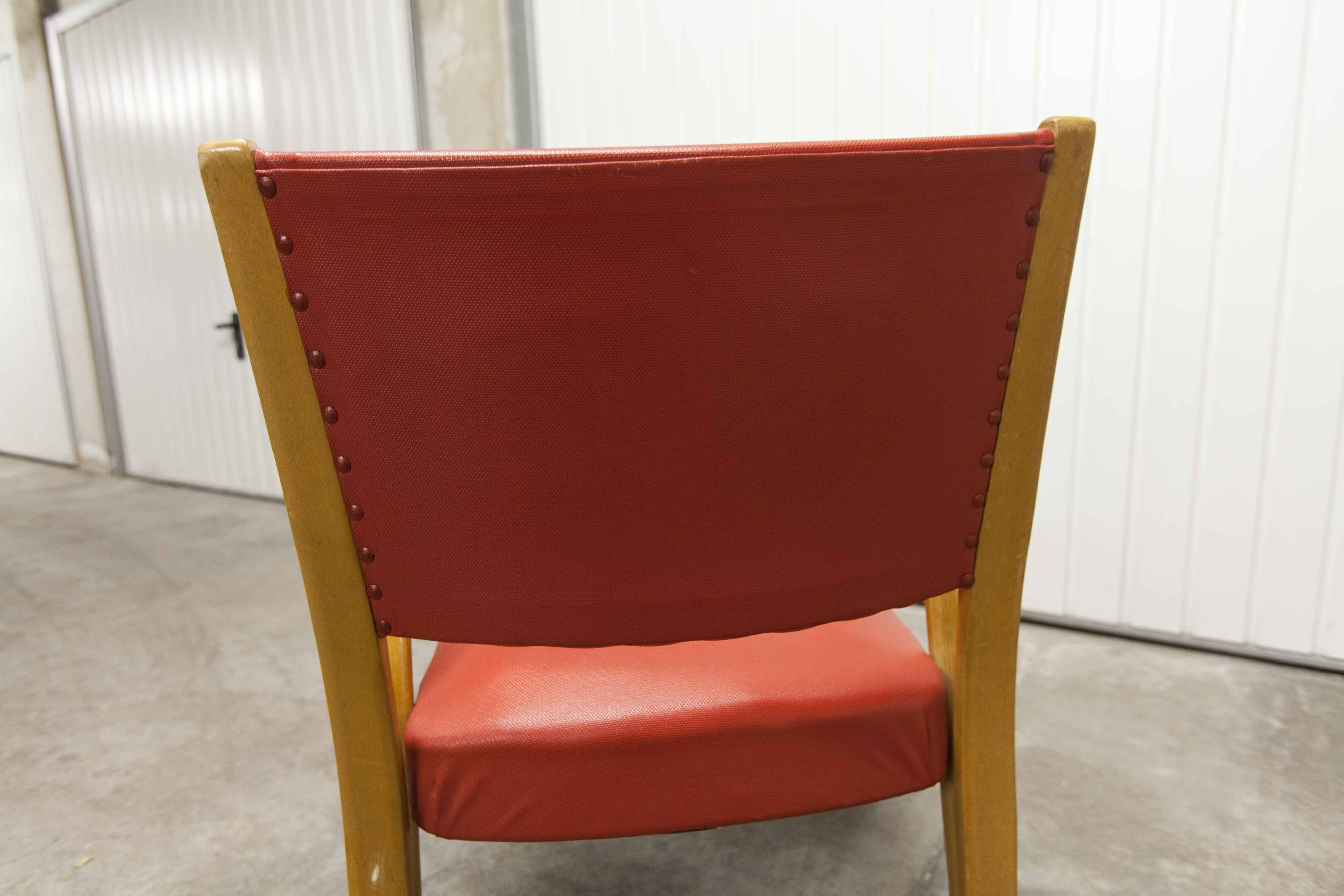 Bow wood armchair by Hugues Steiner 1960 red