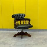 Chesterfield Revolving Captain's Chair with Green Leather Upholstery
