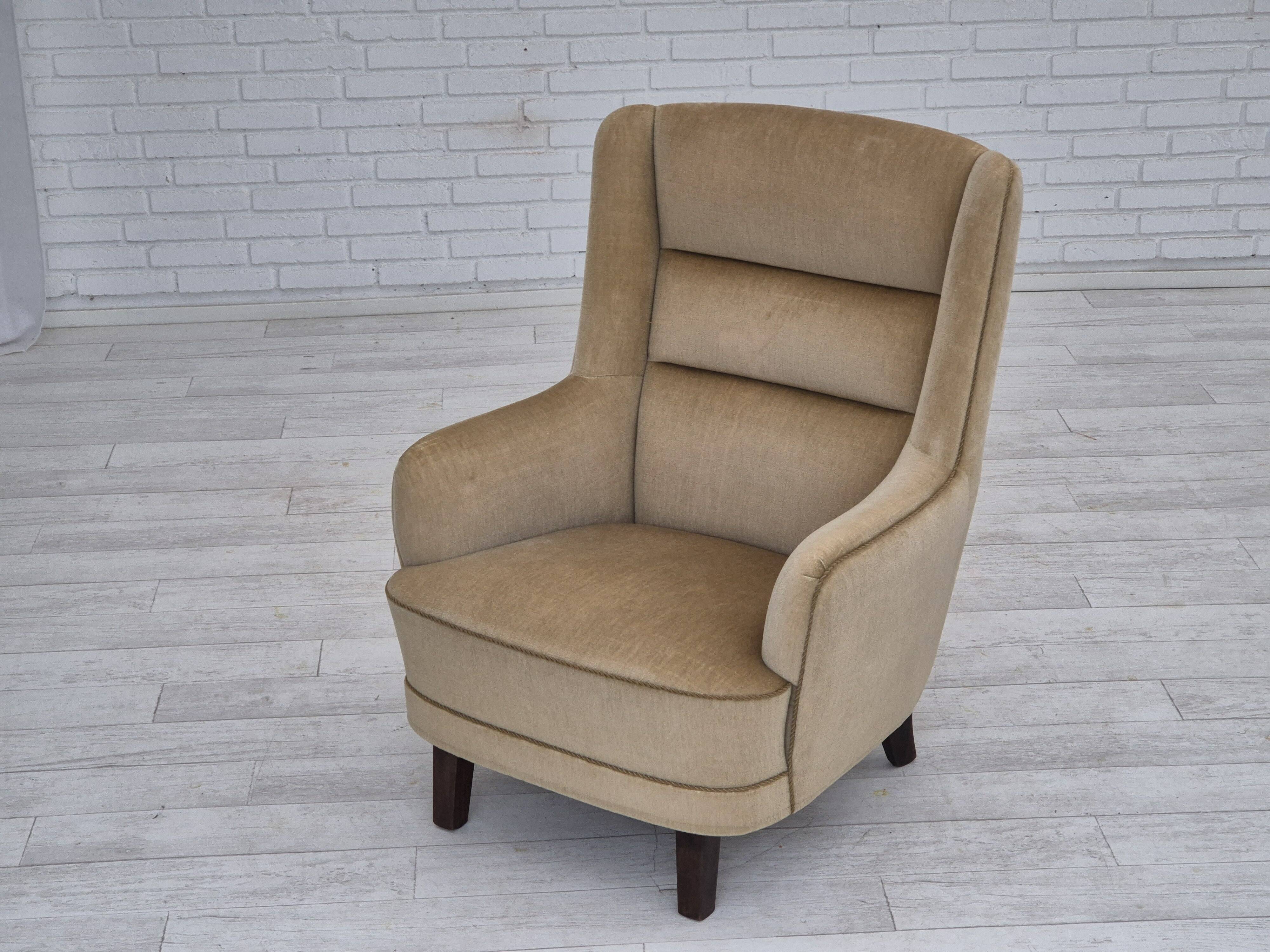 1970s, Danish highback armchair, original condition, furniture velour.
