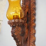 Wall sconce wooden and yellow glass tulip globe