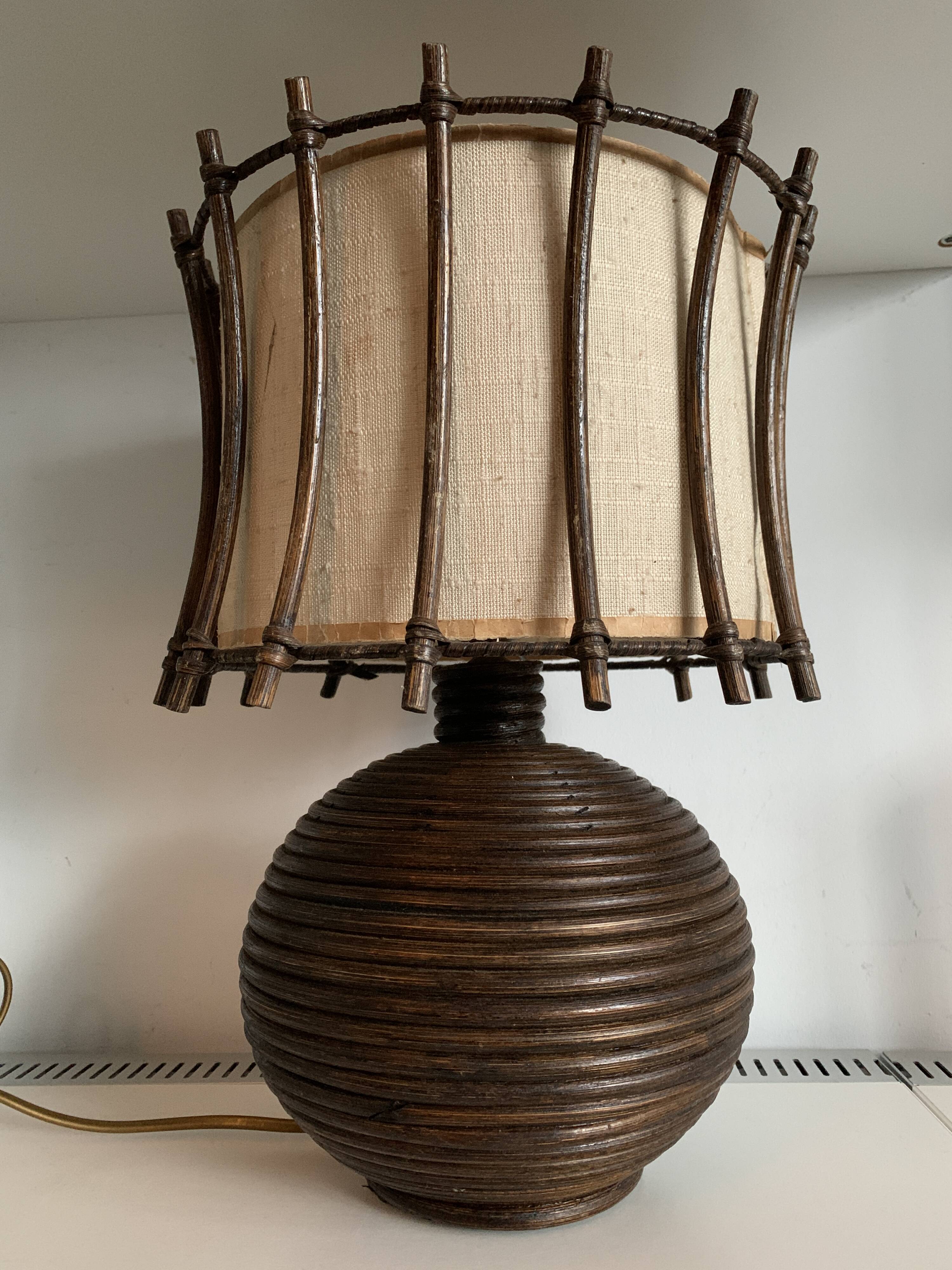 Rattan lamp with original lampshade, 1960