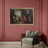 Antique French painting of children playing from the 18th century