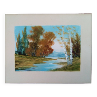 Autumn landscape with trees and river