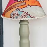 Wooden lamp foot made by cabinetmaker and abbat day fabrics Lalie Design