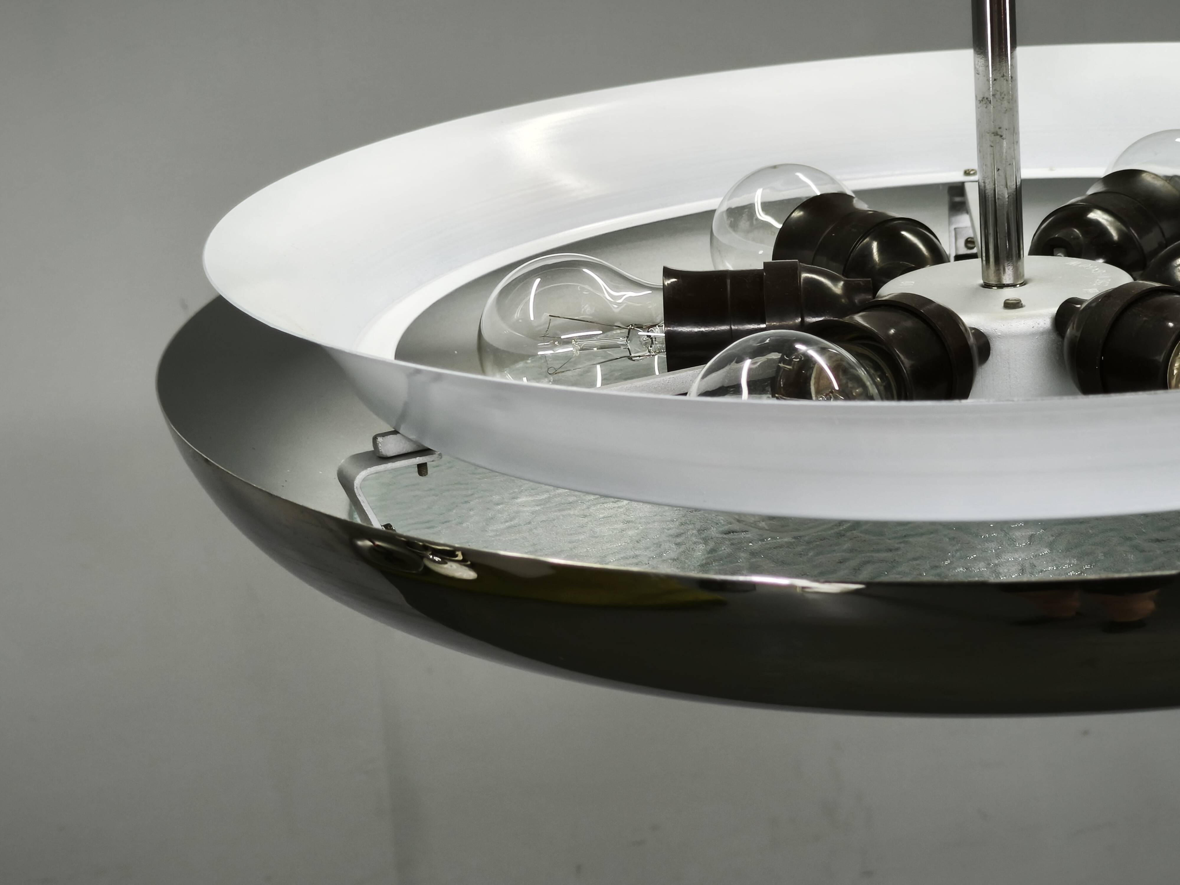 1930s Bauhaus UFO Chrome and Glass Pendant Light, Czechoslovakia