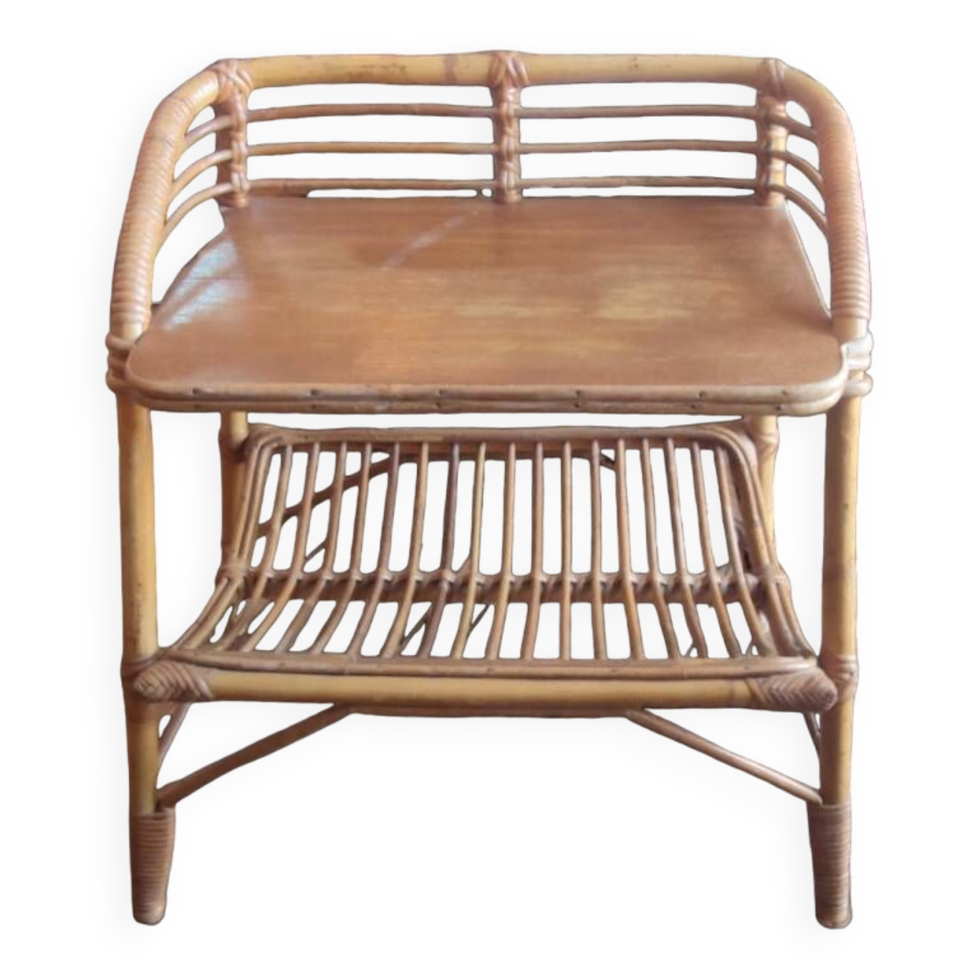 Petit meuble table d appoint vintage en rotin