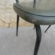 Pair of black metal chairs and khaki green skai, 60s