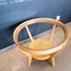 Round wooden coffee table, glass top, Czech, 50s, Kozeelka & Kropacek