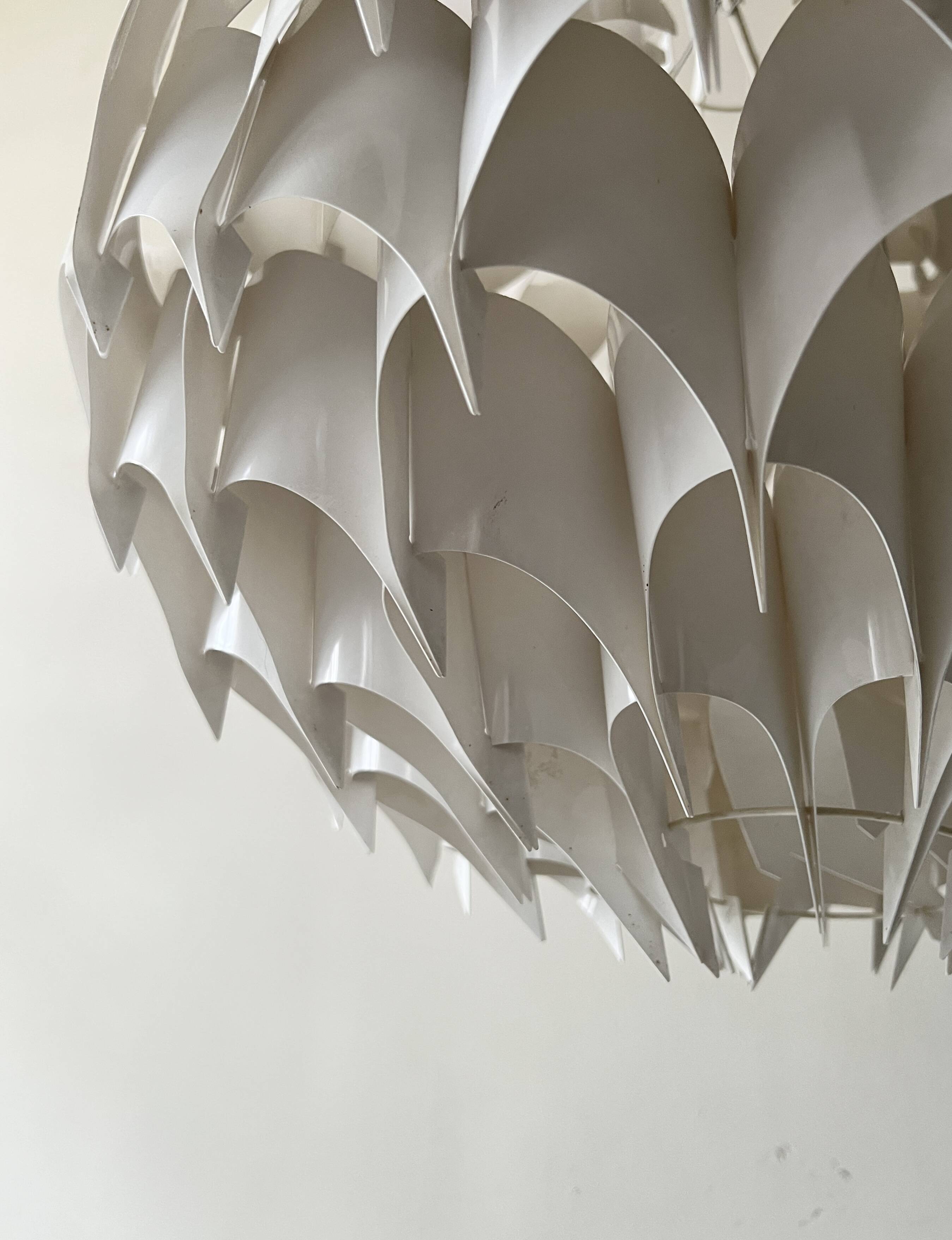 Rhythmic sculptural globe pendant light by H. Milanda, Scandinavian design, 1970