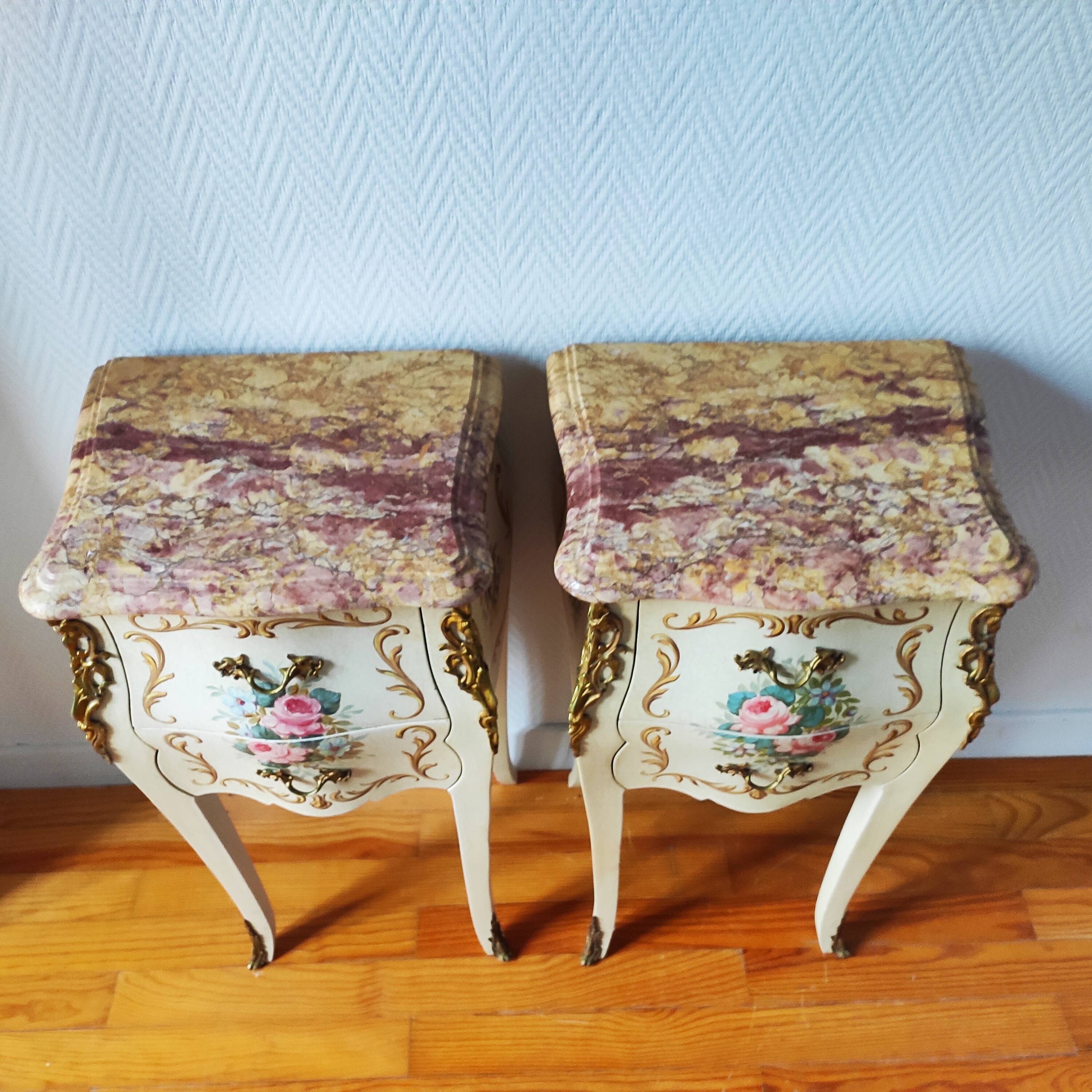 Pair of painted Louis XV style bedside tables