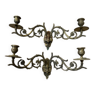 Pair of candle holders in gilded bronze Léon Pinet XIXth