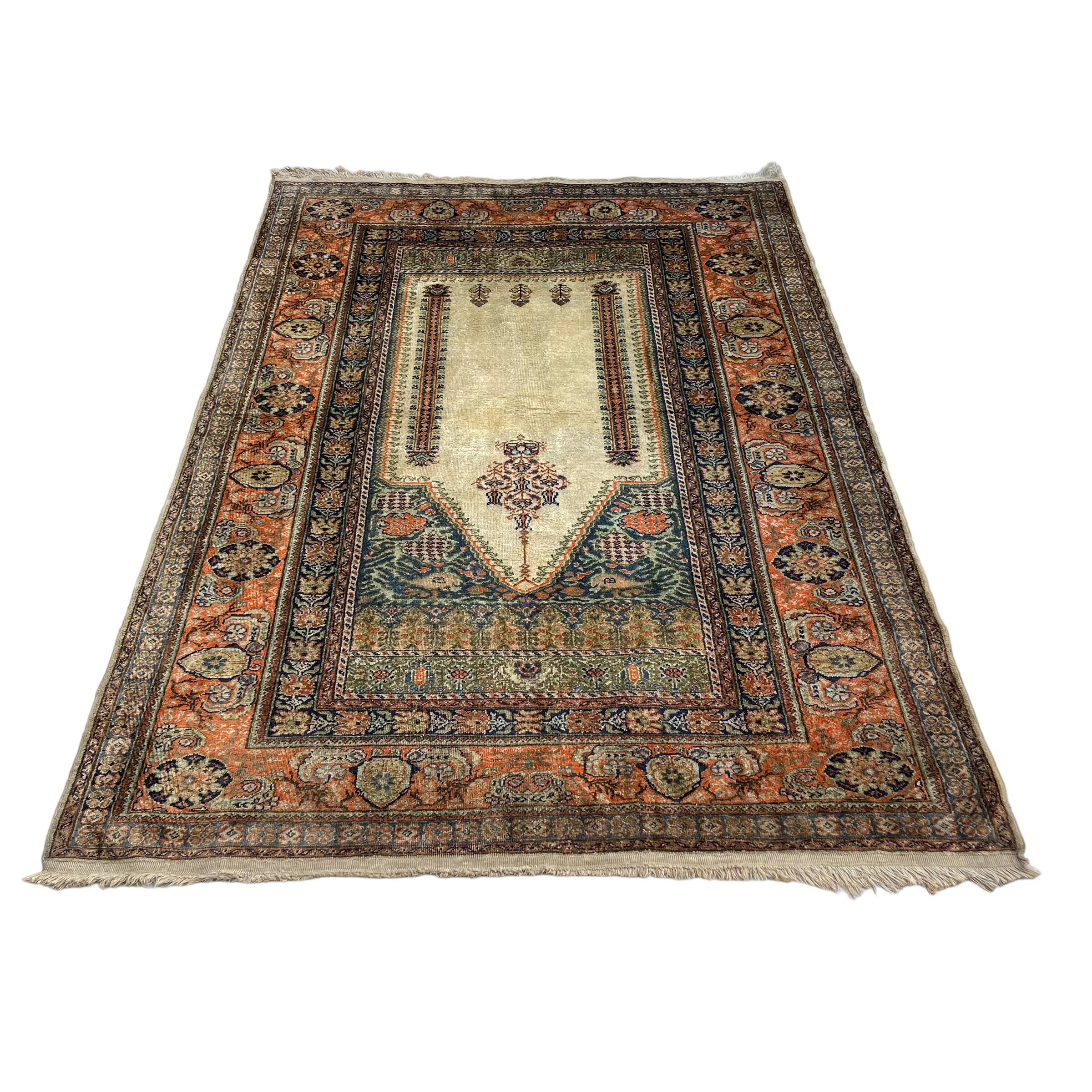 Vintage Turkish Silk & Wool  Rug , 186 x 120 cm