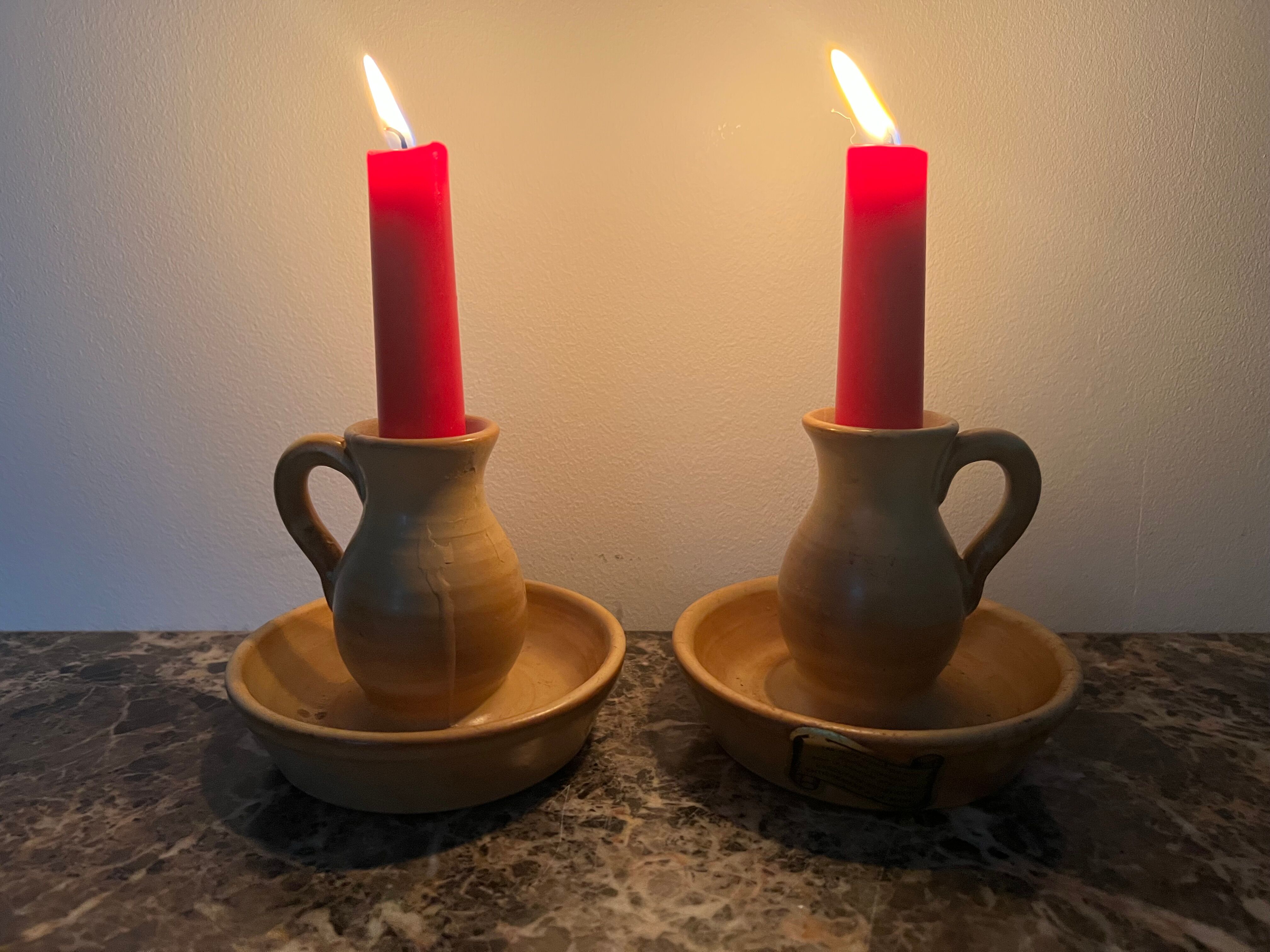 Pair of stoneware candle holders