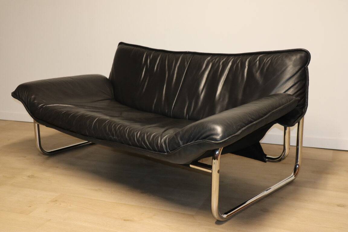 Vintage sofa by Johan Bertil Häggström for Ikéa in leather and chrome metal, 1970s